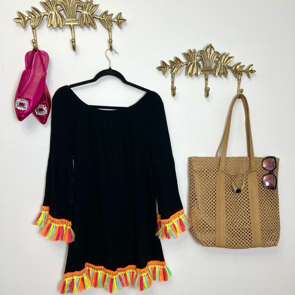 Vacation bathing suit cover Whimsical fringe bottom tunic or could be dress M